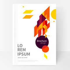 Brochure, leaflet, flyer, cover template. Minimalistic design, creative concept, modern diagonal abstract background Geometric element. orange, yellow and red diagonal lines & triangles.