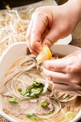 Fresh beef and onion, light and delicious beef rice noodle made of ingredients