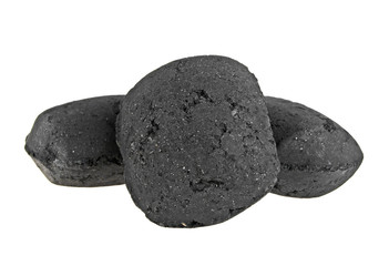 Charcoal briquettes on white background