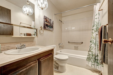 Light tones bathroom interior design in apartment