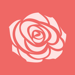 Pink rose vector outline on red background