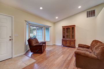 Interior of a rambler home with vaulted ceiling