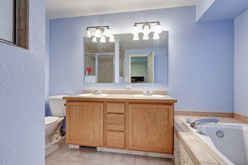Beautiful blue bathroom with double vanity
