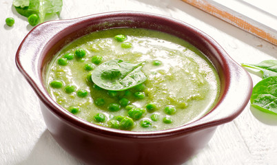Green Pea Soup with  spinach.