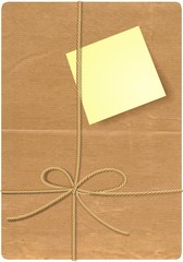 Paket mit Post it Aufkleber - Vektor Gestaltung Hintergrund - Papier Päckchen Kordel Plakat