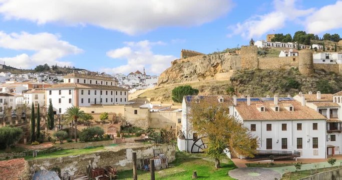 Panorama of Antequera with old factory on the foreground, Andalusia, Spain
