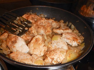 kitchen preparation of a chicken meat