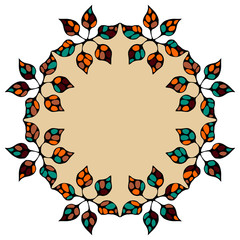 vector round frame of the leaves plants. Handmade. It can be used for packaging, invitations, holiday cards, etc.