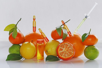 ampoules and Serum with Vitamin C. Organic cosmetics concept. 