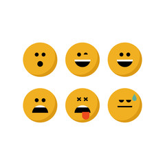 Set of six yellow Emoji. Yellow smileys isolated on white background. Vector illustration