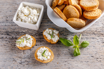 Bruschetta sandwich with cottage cheese