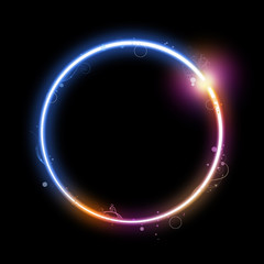 Abstract multicolored bright glowing lines and curves against a black background.