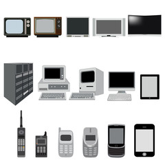 Phone, TV and computer evolution vector icons