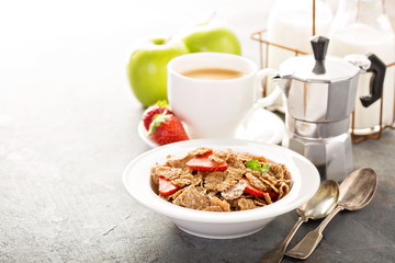 Multigrain healthy cereals with fresh strawberry