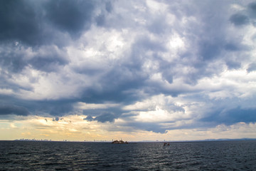 The storm formed in the sea.