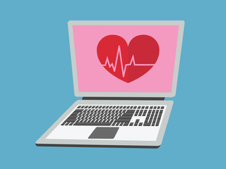 Heart symbol on laptop display.vector illustration.