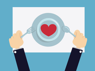 Red heart on plate .vector illustration.