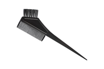 one black plastic comb with brush isolated on white