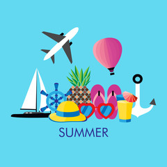 Vector illustration of summer symbols ans objects