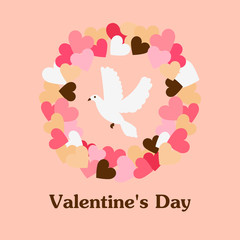 Valentine greeting illustration with wreath and dove