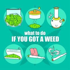 "what to do if you got a weed" series. EPS 10. Vector illustration(poster) in line art style.  6 Isolated object.