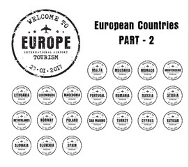 Obraz premium old worn stamps with the name of the European countries