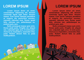 Template of the anti-war leaflet. Opposition of war of peaceful life. The vector background can be used for production of booklets, posters. © olga_a_belova