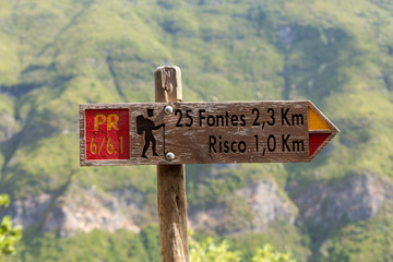 Signboard 25 Fontes and Risco Levada on Madeira Portugal - travel background