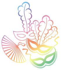 Color gradient frame with carnival masks. 