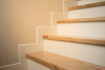 wooden staircase in home, soft focus