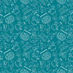 Vector seamless pattern. 7 objects. Line style. EPS 10