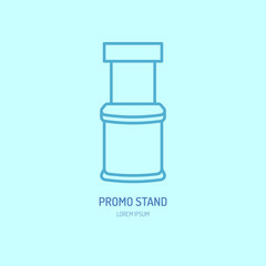 Promo stand vector line icon, promotion counter. Advertising trade sign.