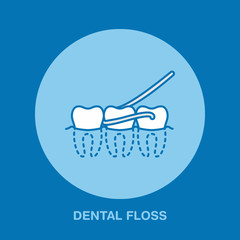 Tooth hygiene. Dentist, orthodontics line icon. Dental floss sign, medical elements. Health care thin linear symbol for dentistry clinic.