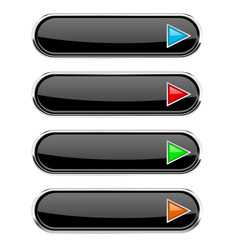 Black glossy buttons with colored arrows. Oval icon with metal frame