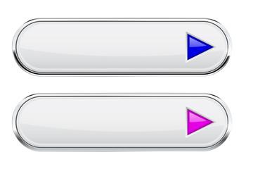 White oval buttons with blue and purple arrows. Menu interface elements with metal frame
