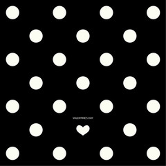 Cover design for Valentine's Day. Depicted many white circles and white heart on the black background. The phrase Valentine's Day on the black background.