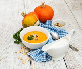 Pumpkin soup with fresh pumpkins