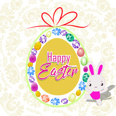 Happy Easter card with eggs and bunny