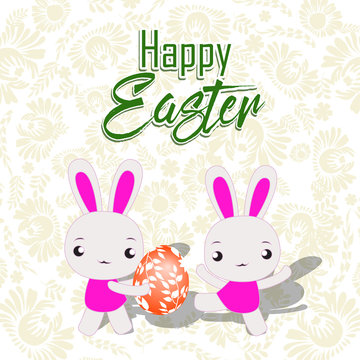 Happy Easter card with eggs and  bunny