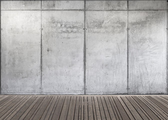 concrete wall and wood floor