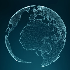 Floating white and blue planet earth network 3D rendering