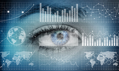 Close-up of woman digital eye 3D rendering