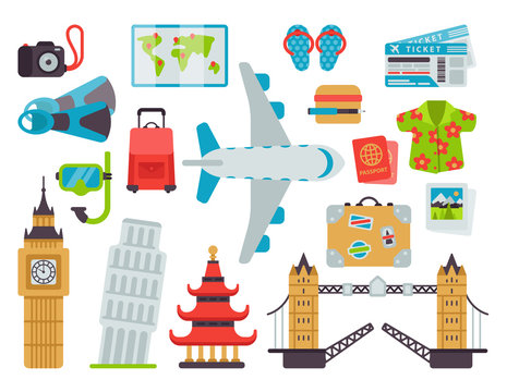 Airport travel icons flat vector illustration.