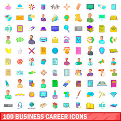 100 business career icons set, cartoon style
