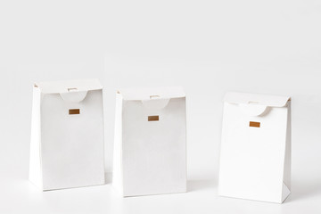White gifts packages mock up,  group of cardboard boxes for goods