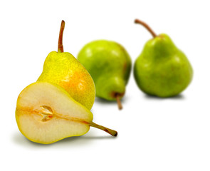 image of ripe pears on a white background