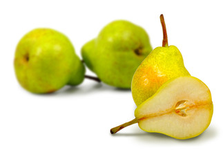 image of ripe pears on a white background