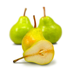 image of ripe pears on a white background