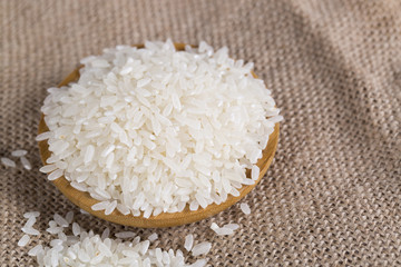 Rice grains closeup on the table