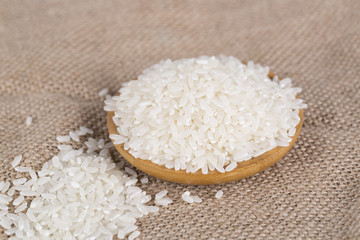 Rice grains closeup on the table